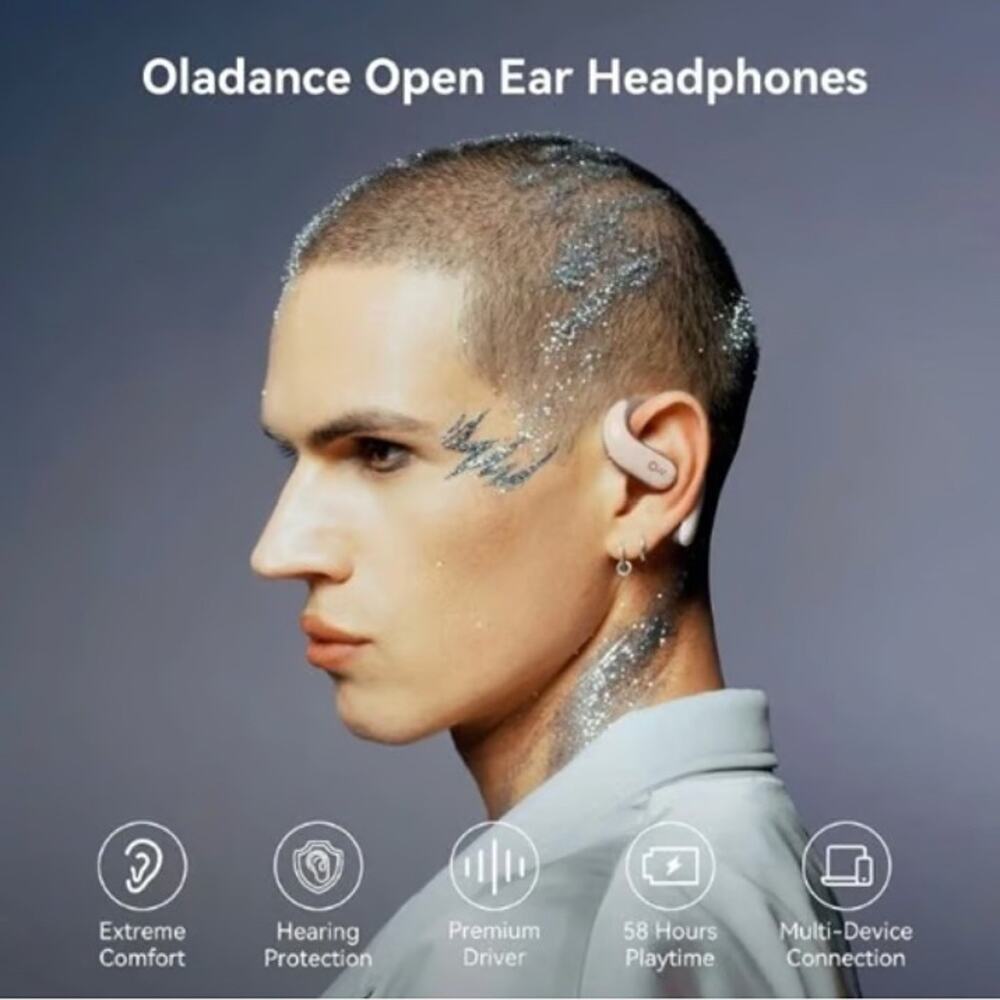 Oladance OWS wireless on ear pro earphone in pearly haze pink